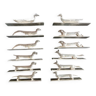 12 Portes Couteaux Apollo En Métal Argenté Animaux ART deco