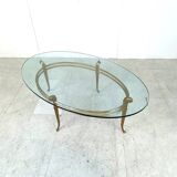 Vintage golden metal and oval glass coffee table, 1970s