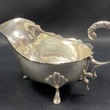 English George III style silver plated tripod sauce boat