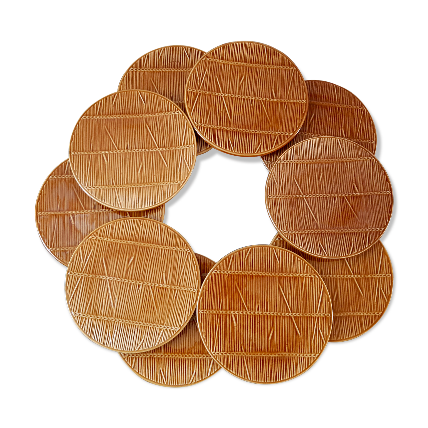Set of 10 dessert plates Gien model Bamboo 70s