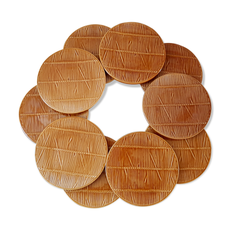 Lot de 10 assiettes à dessert Gien modèle Bambou années 70