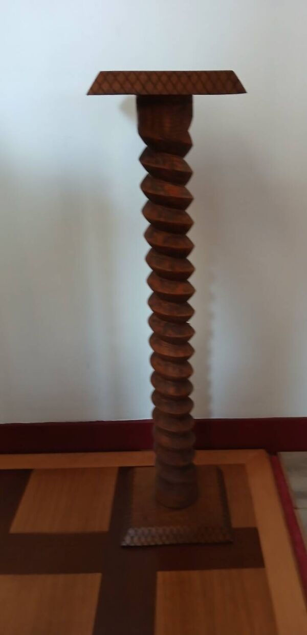 Sellette Colonne Torse Vintage - Bois Massif Sculpté - Style Art Déco