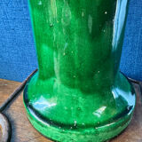 Large Art Nouveau vase in crackled green glazed stoneware – Baluster neck