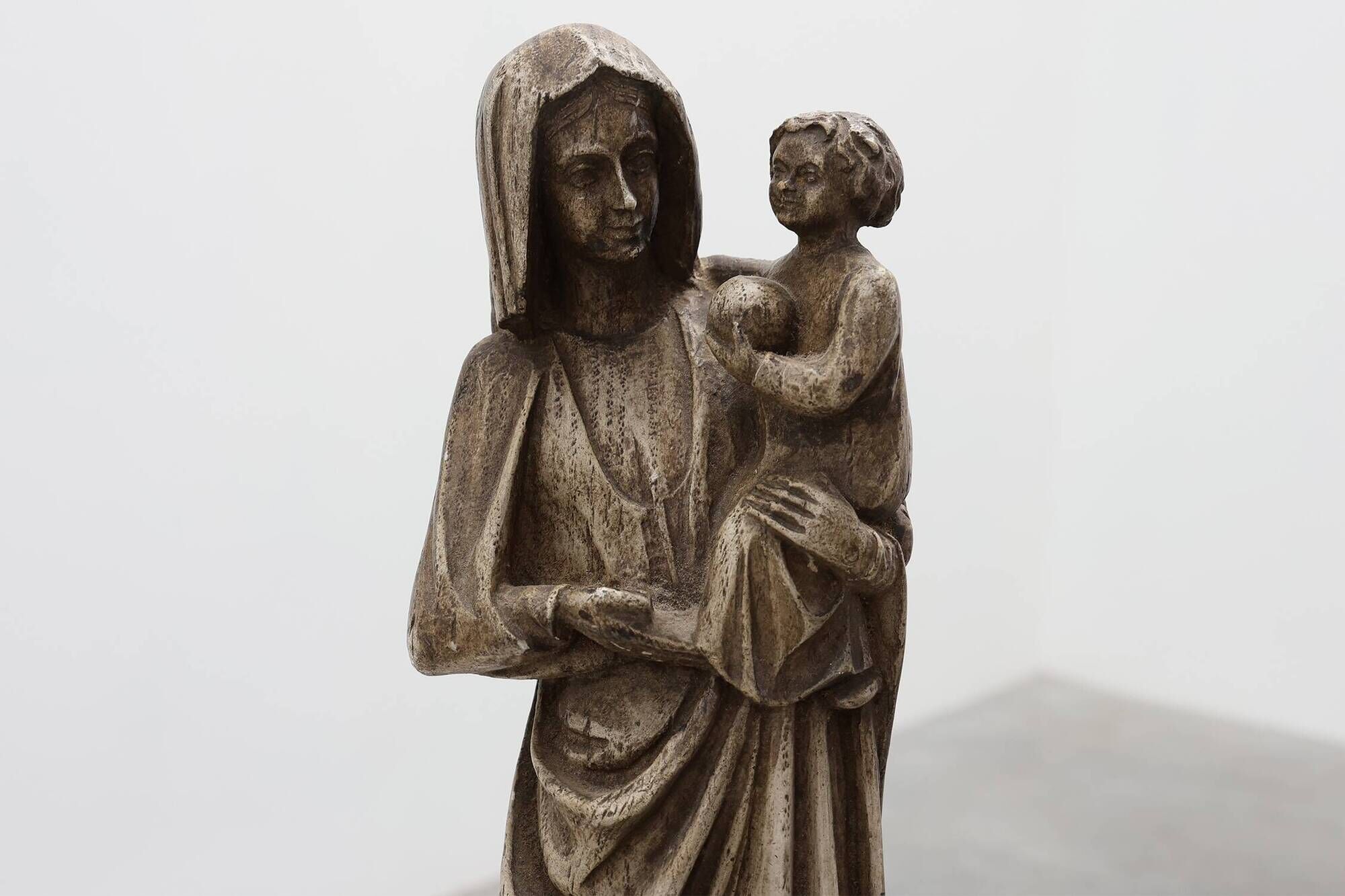19th Century Belgian Madonna and Child Statue on Octagonal Base, Belgium