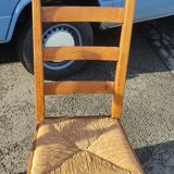 Set of 4 brutalist straw wood chairs