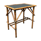 Bamboo side table with mirror top from France, 1940s