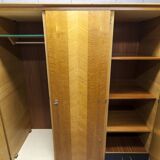 French wardrobe with tapered legs, 3 doors, 1 mirror (27*130), and 1 drawer.