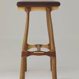 Contemporary handcrafted stool / end table in solid oak and sipo wood
