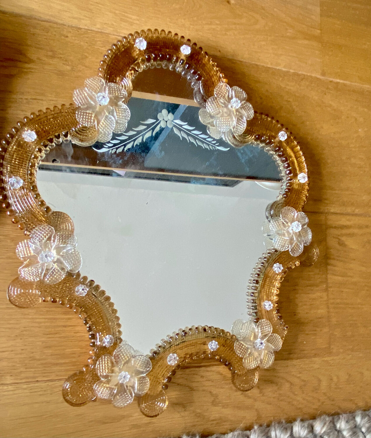 Old Venetian glass table mirror murano vintage antique glass