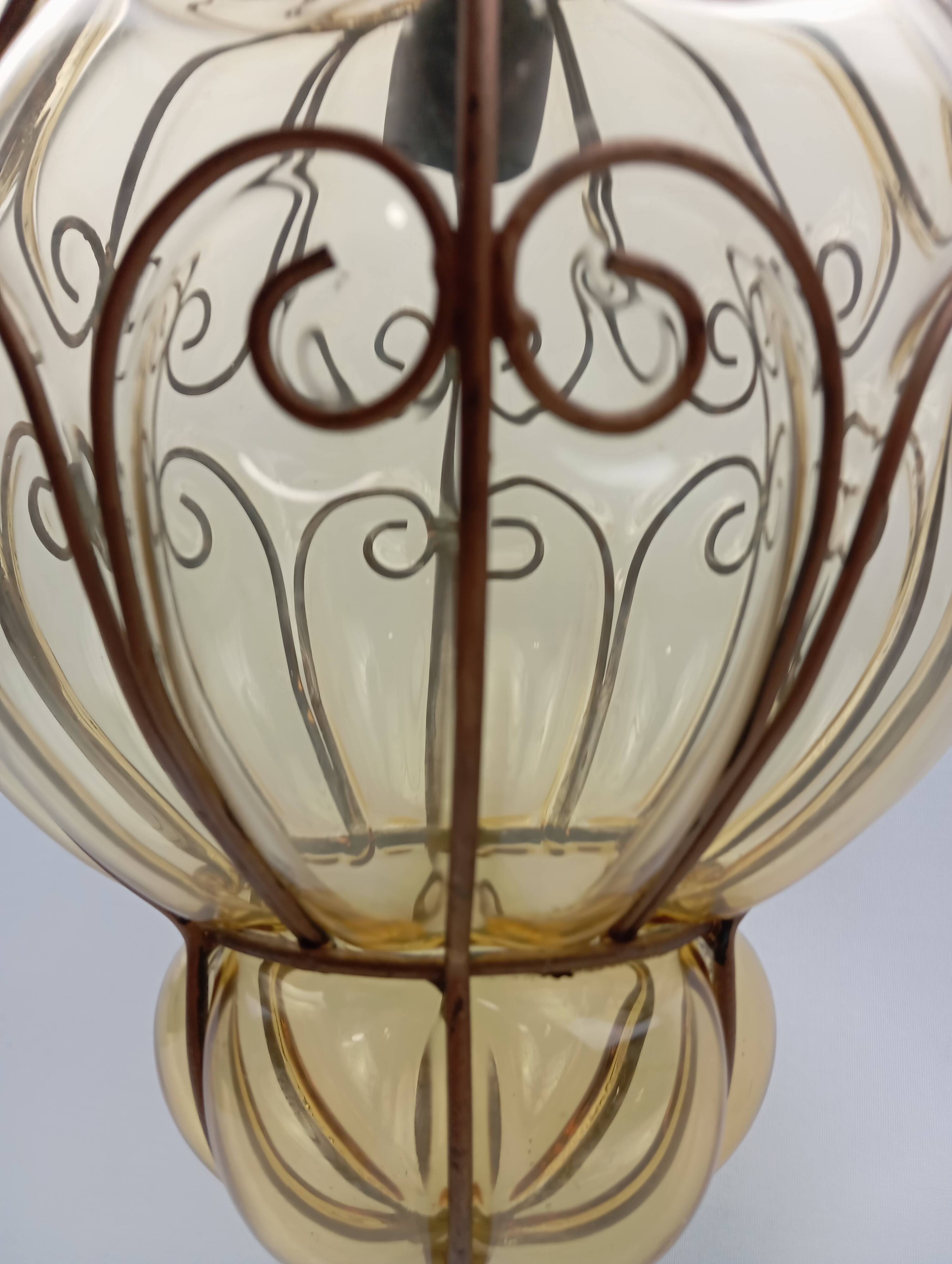 Vintage venetian pendant lamp in caged blown murano glass
