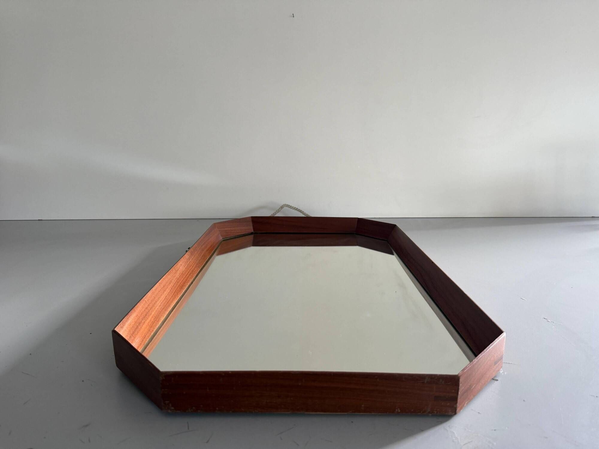 Mid-century rectangular wall mirror in teak, 1960, Italy