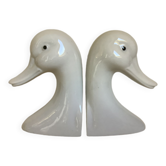 Pair of white bird, geese and duck bookends