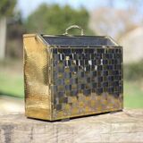 Vintage magazine rack, two-tone woven brass magazine rack, book storage
