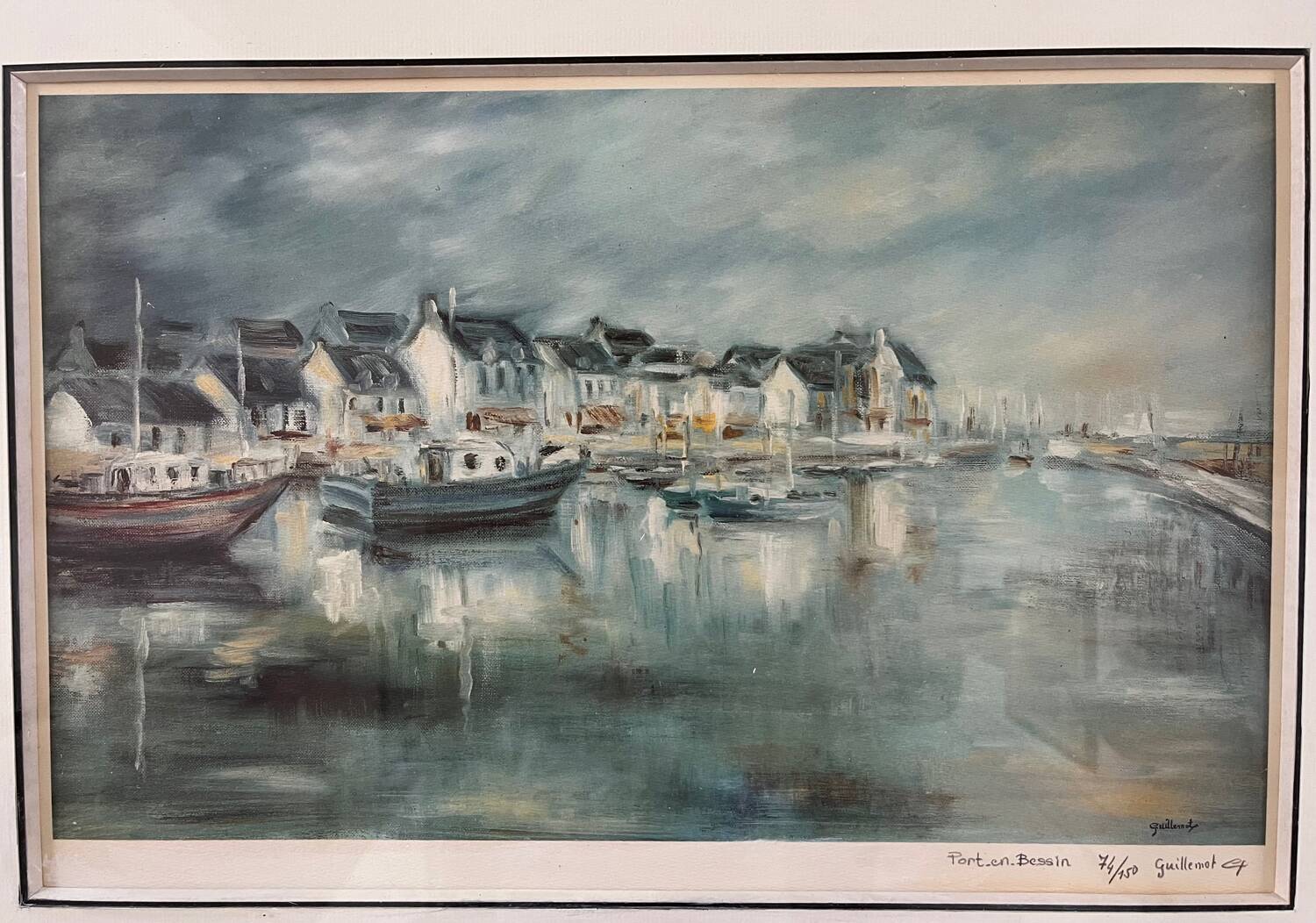 Painting: Lithograph - Port en Bessin by Claude Guillemot
