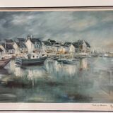 Painting: Lithograph - Port en Bessin by Claude Guillemot