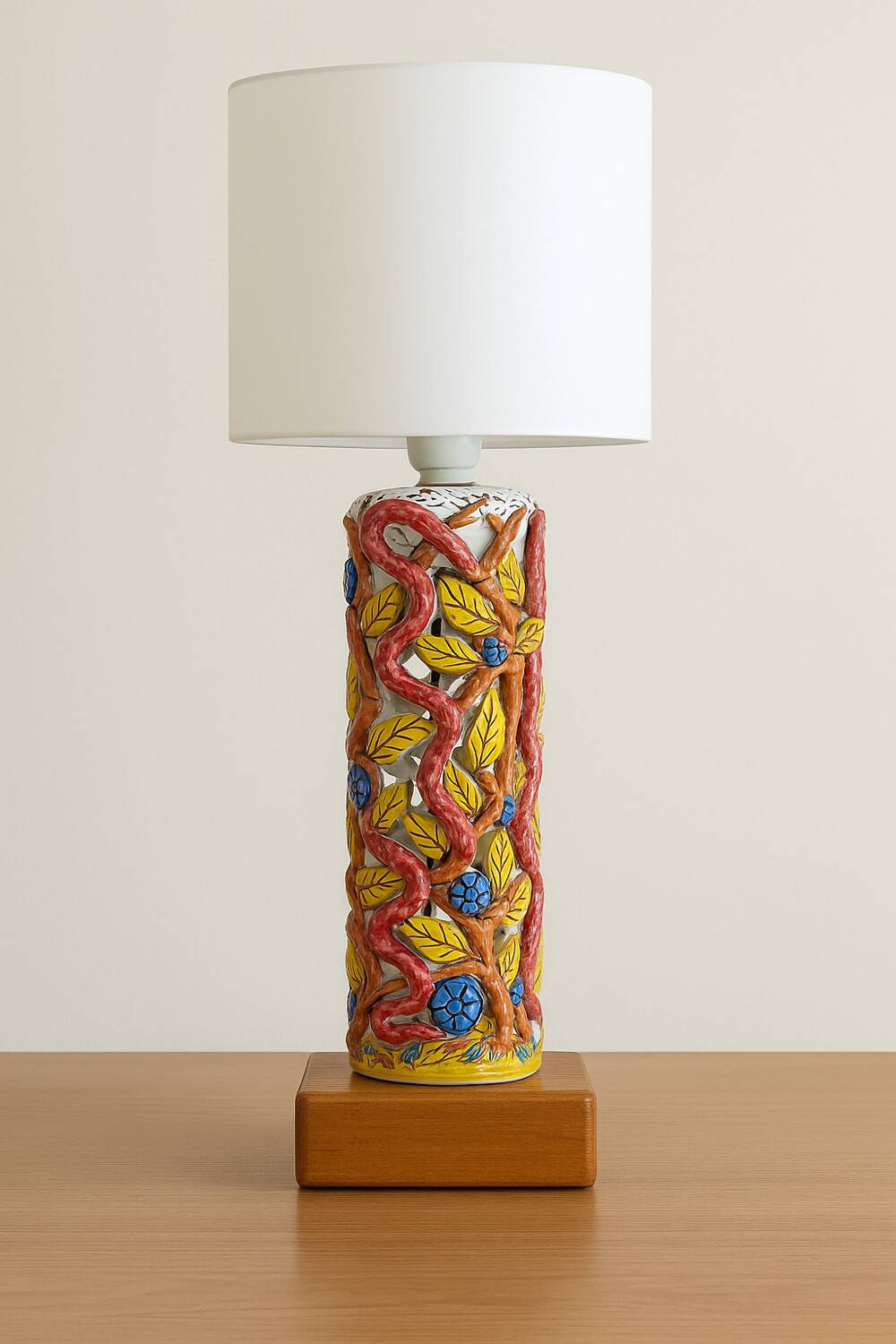 Openwork ceramic lamp base with Garden of Eden decor