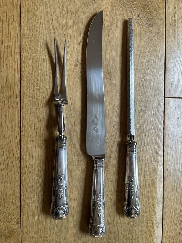 Service à découper 3 pièces – Métal argenté – Manches style Louis XV