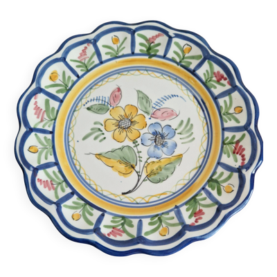 Assiette en faïence française peinte main décor floral Art populaire