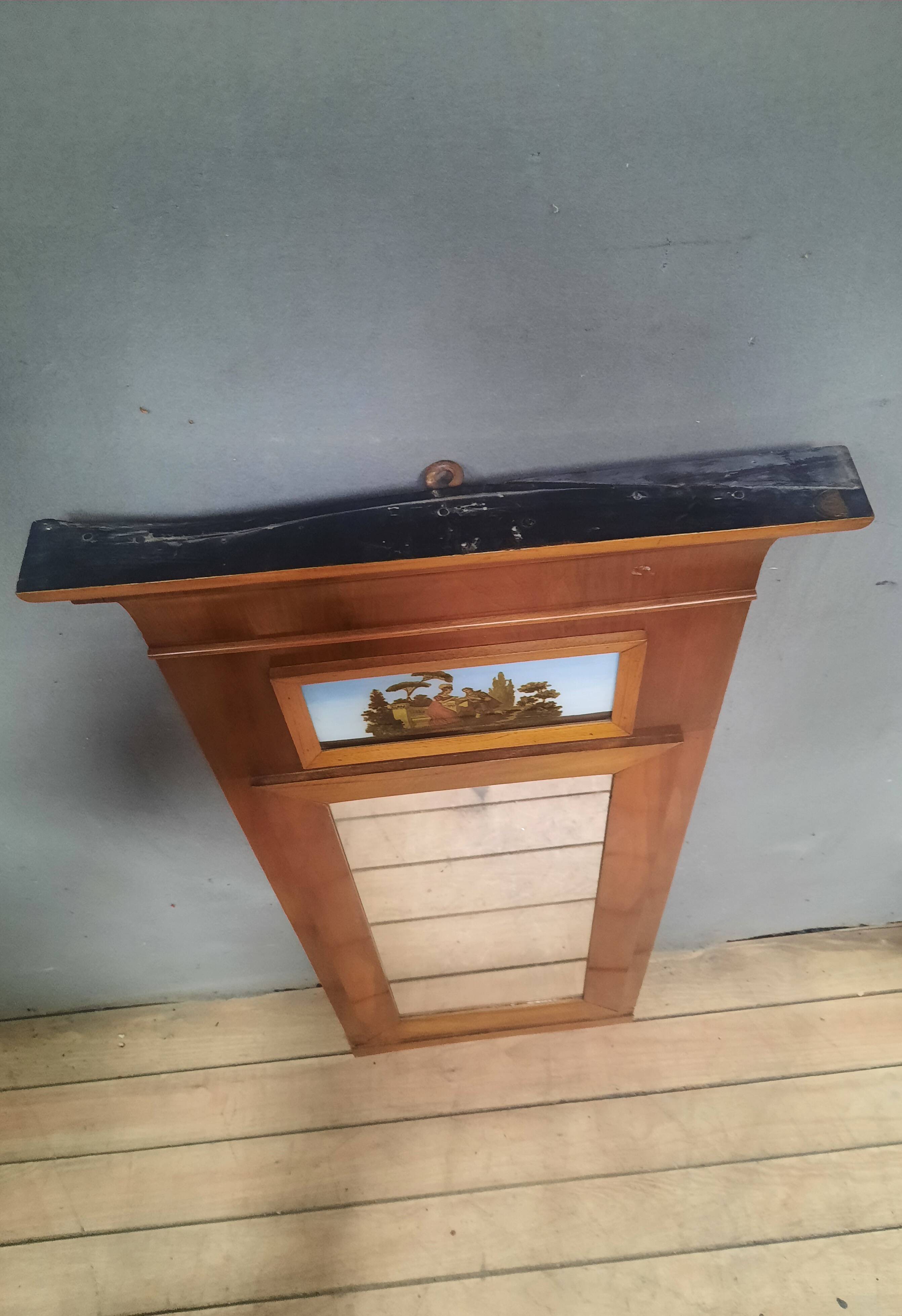 Small varnished wooden trumeau with a gallant scene motif