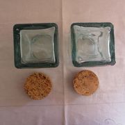 2 glass jars with crusted cork stopper