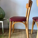 Set of 6 Luterma bistro chairs in blond wood and skaï 50s