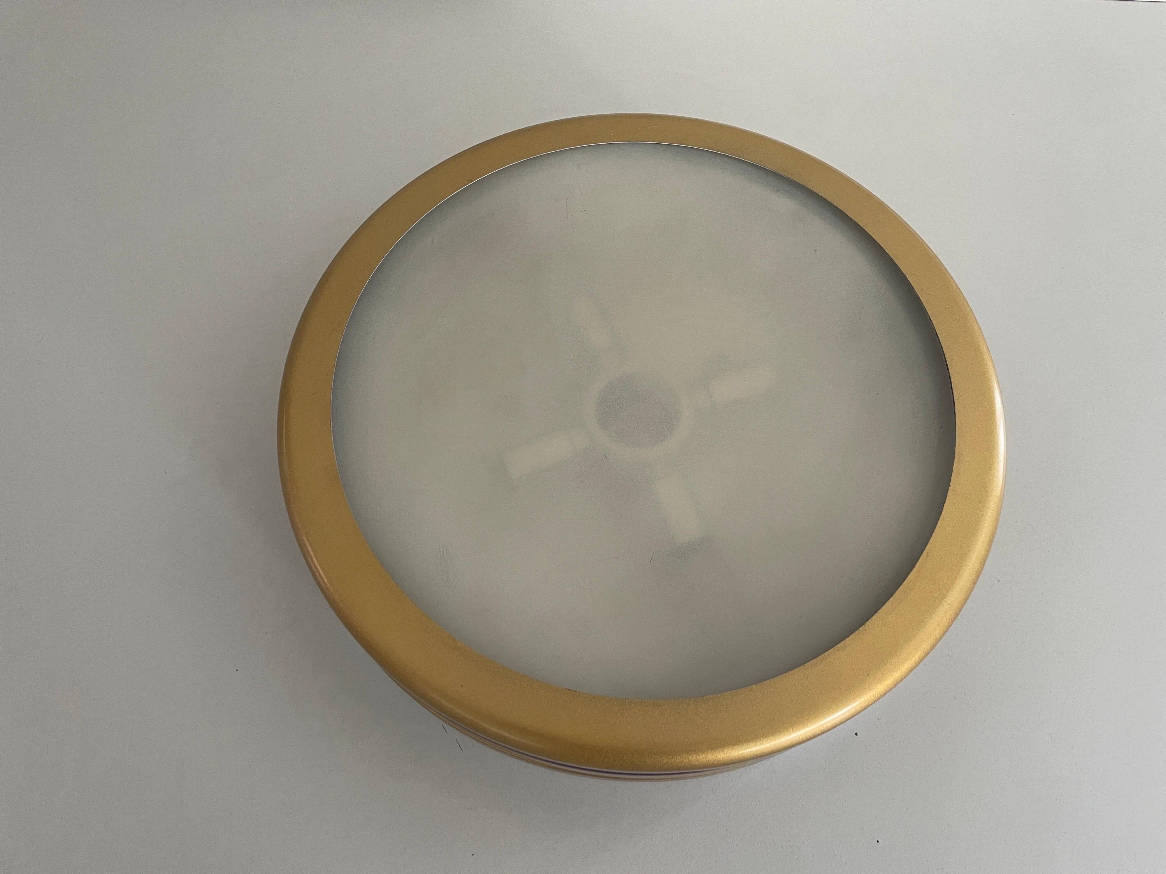 Design/One, flush lamp in glass, gold and brown metal, 1960s, Germany