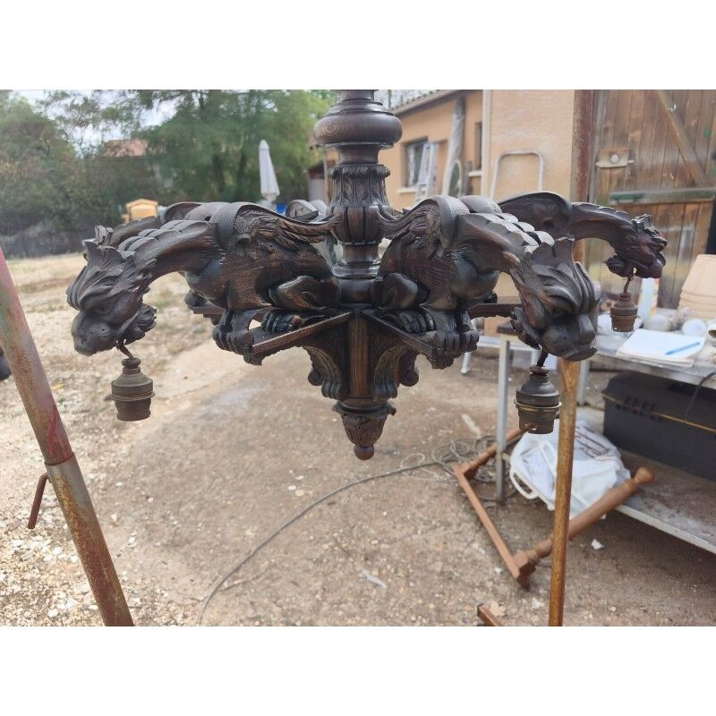 Oak chandelier in neo-Gothic style