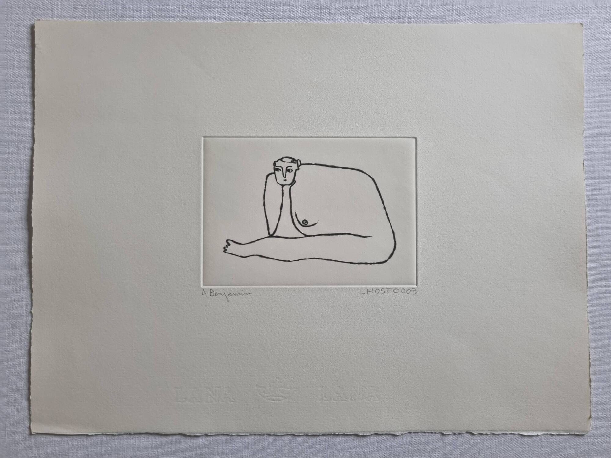 Meditative Figure in Aquatint on Lana Paper by Claude L'Hoste, 28 x 38 cm