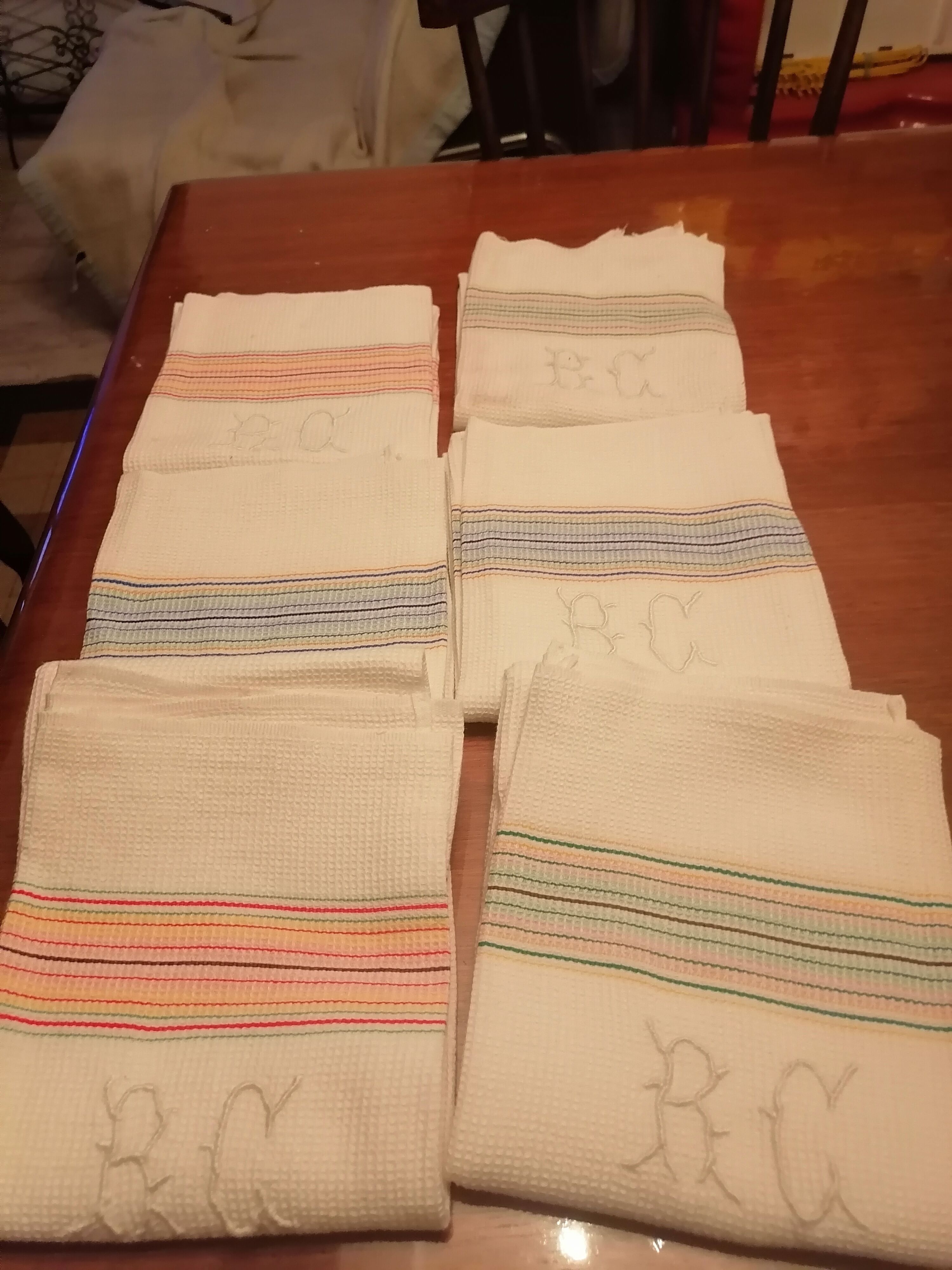 Lot 6 towels toilet honeycomb white 1900.1930 embroidered