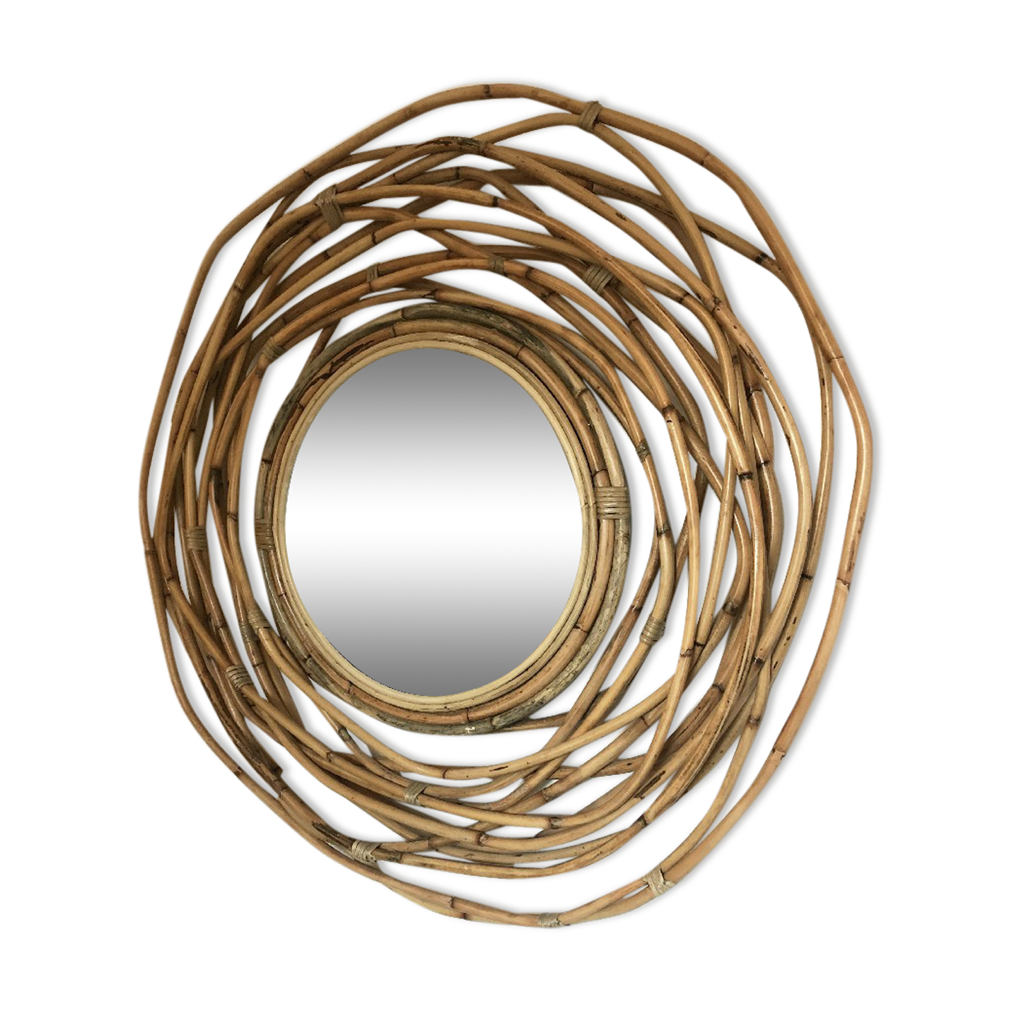 Natural bamboo round mirror 90cm