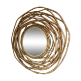 Natural bamboo round mirror 90cm