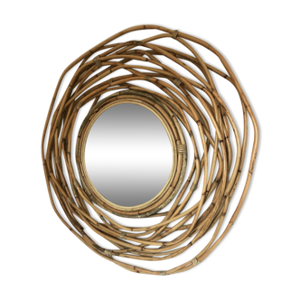 Natural bamboo round mirror 90cm