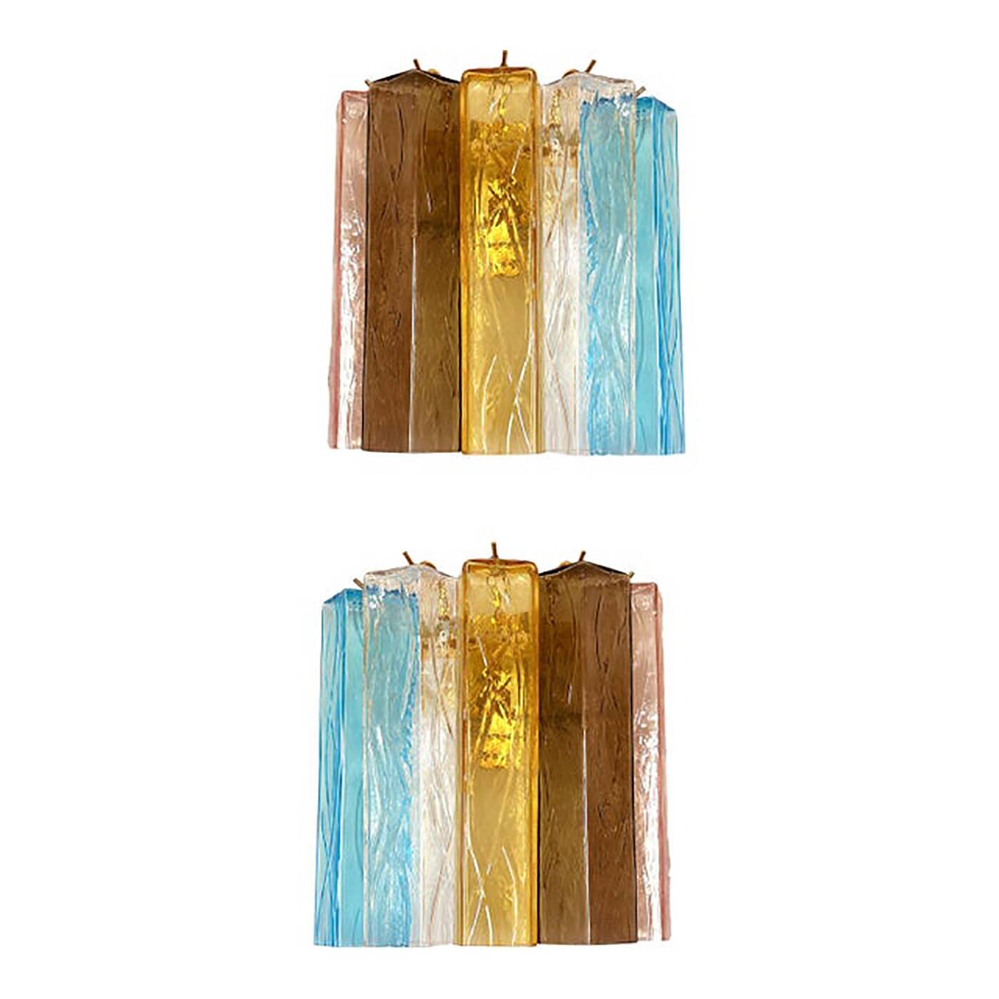 Set of Two Multicolored "Squares Bark" Murano Glass Wall Sconces in Barovie
