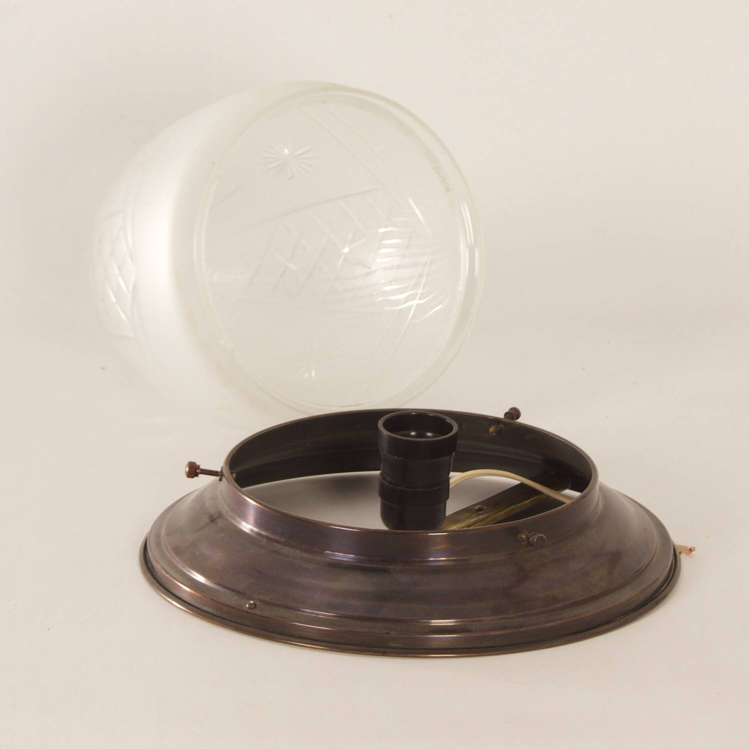 Large art deco ceiling lamp with brass base and cut glass, 1930s