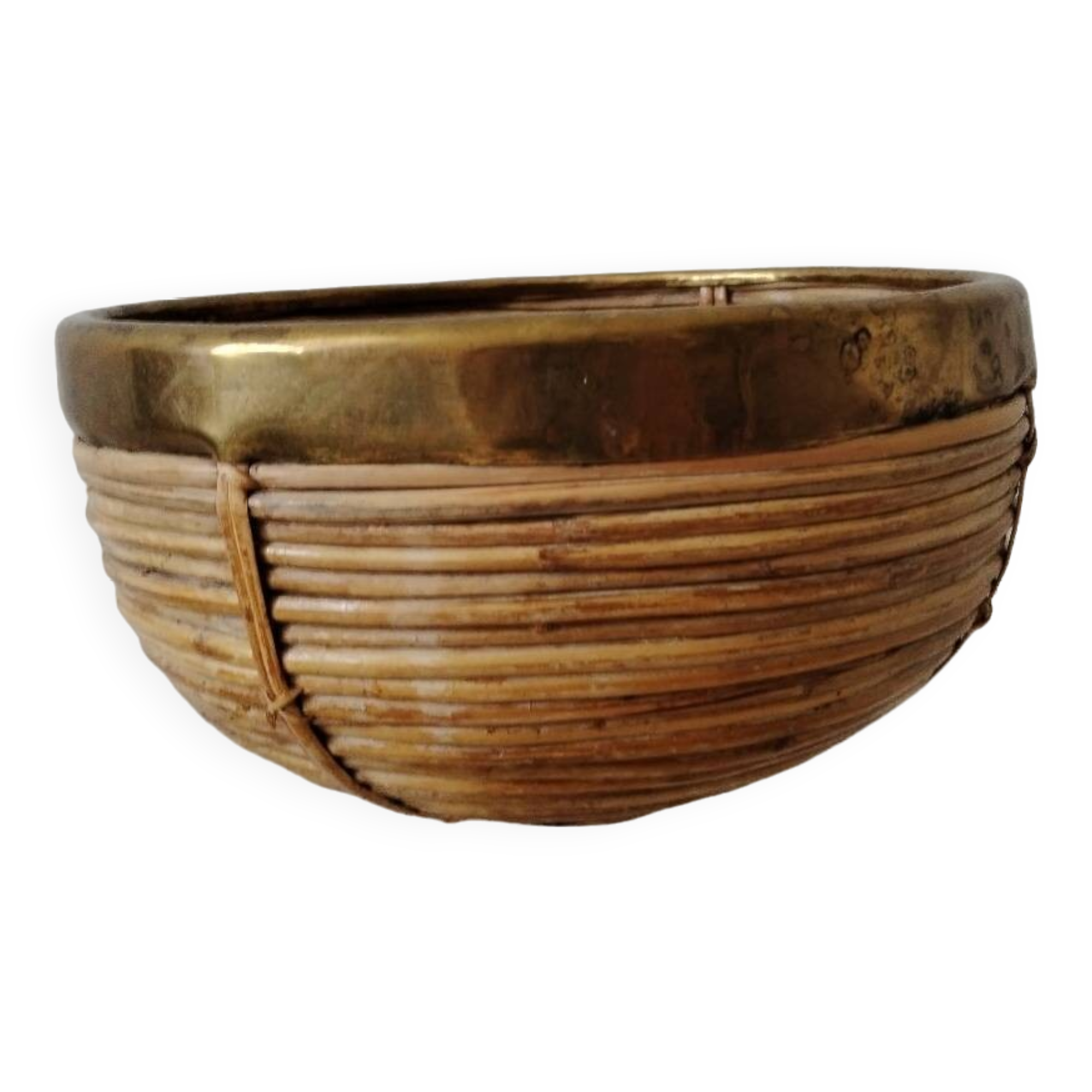 Brass rattan basket, Italy 1950s