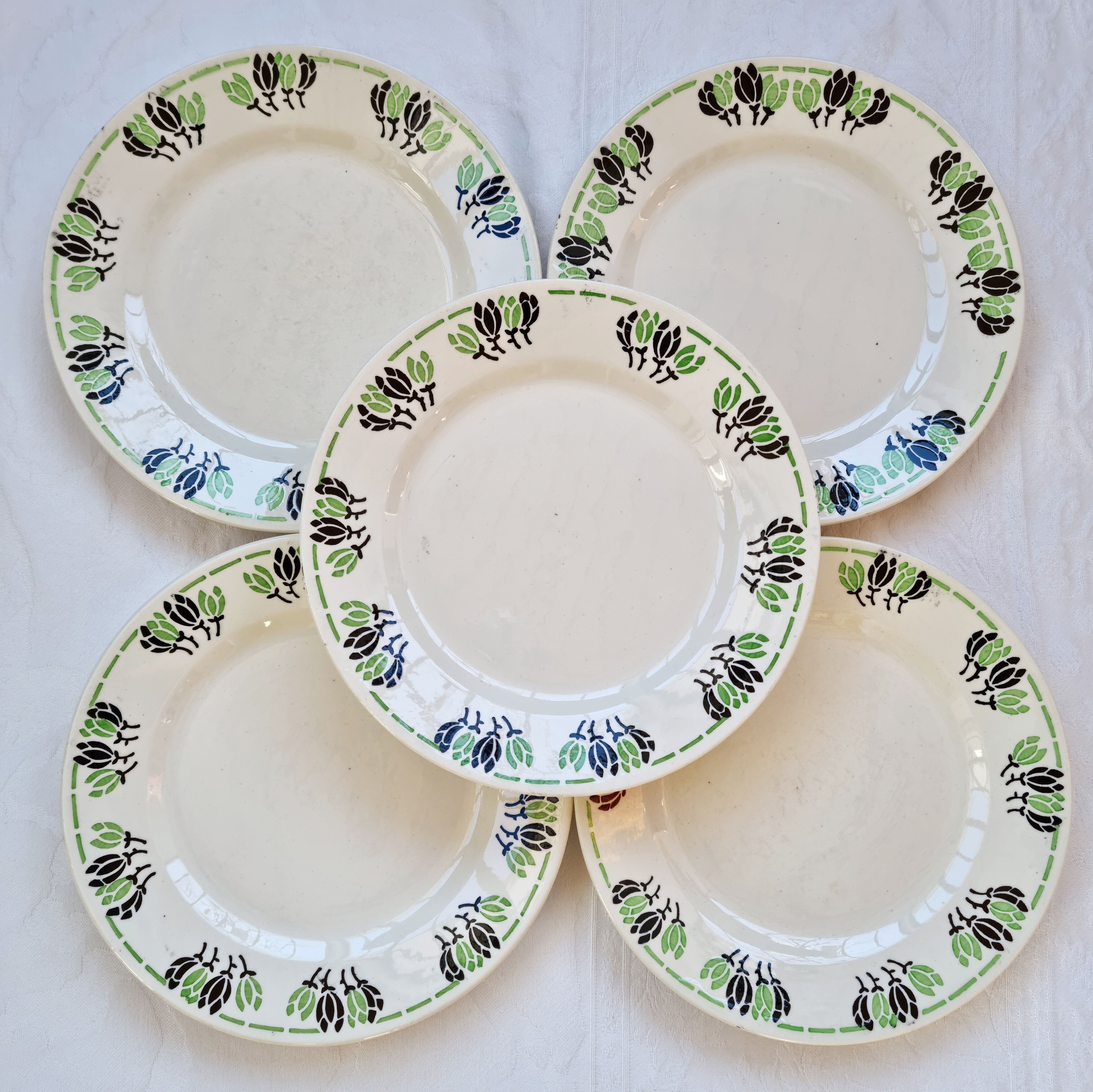 Set of 5 plates for dessert Paulette by H.B.C Choisy Le Roi