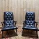 Paire de fauteuils anglais chesteefield en cuir noir