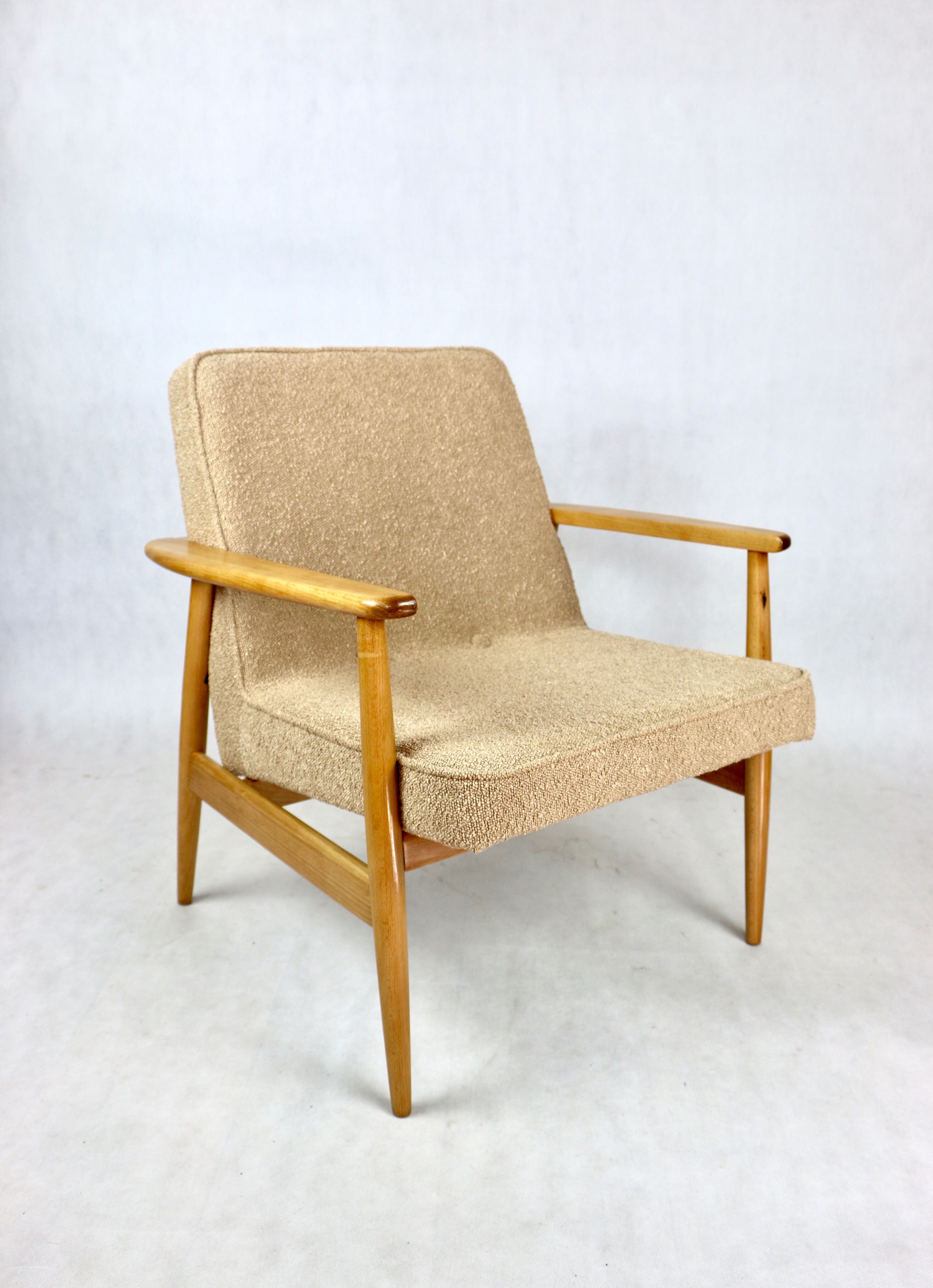Beige boucle gfm63 lounge chair by J. Kedziorek, 1970s