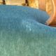 Antique Louis XIII style armchair, duck blue velvet, 67x112cm, G.Besnard