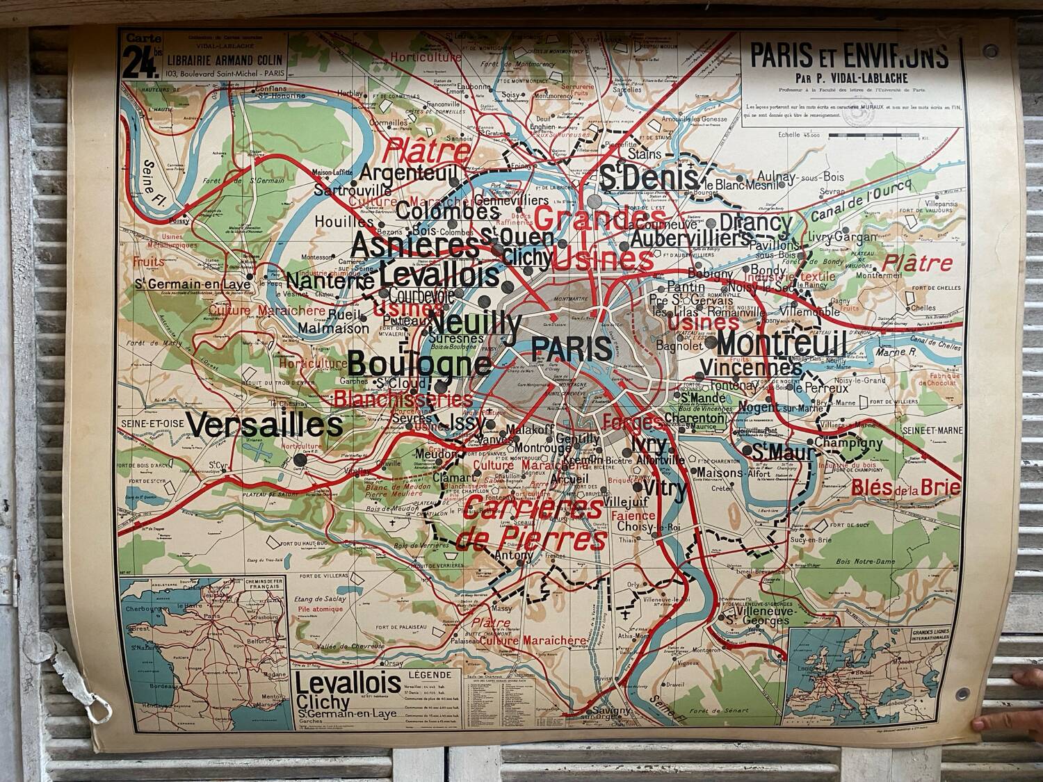 Old School Map School PARIS & Surrounding Areas Numbers 24 & 24bis Vintage
