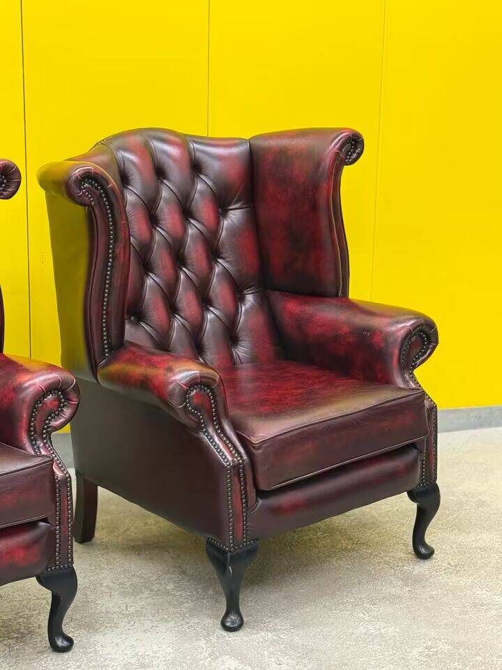 Burgundy leather chesterfield wing chair (Price is for one)