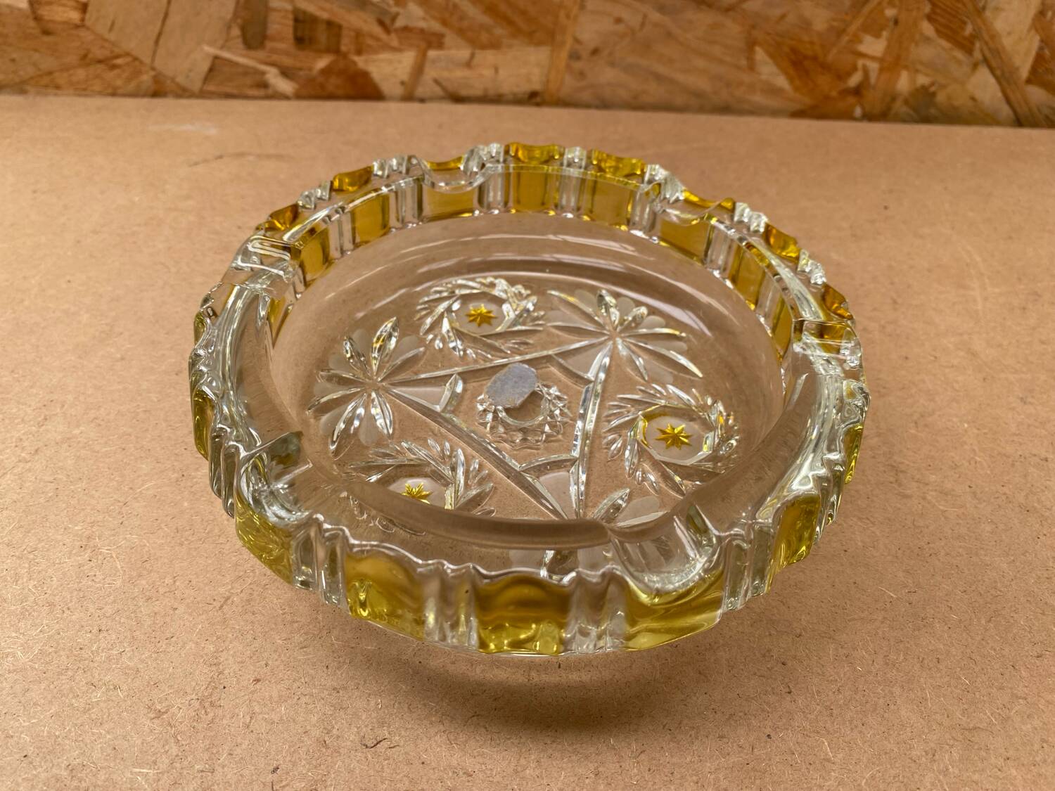 Antique Vintage Clear & Yellow Glass Ashtray