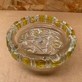 Ancien Cendrier Verre Transparent & Jaune Vintage