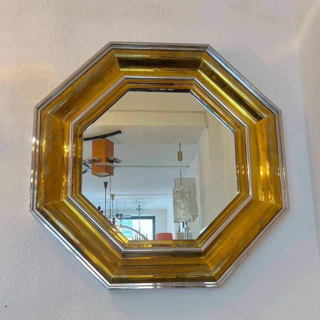 Sandro Petti enormous octagonal mirror brass chrome 1970s Maison Jansen