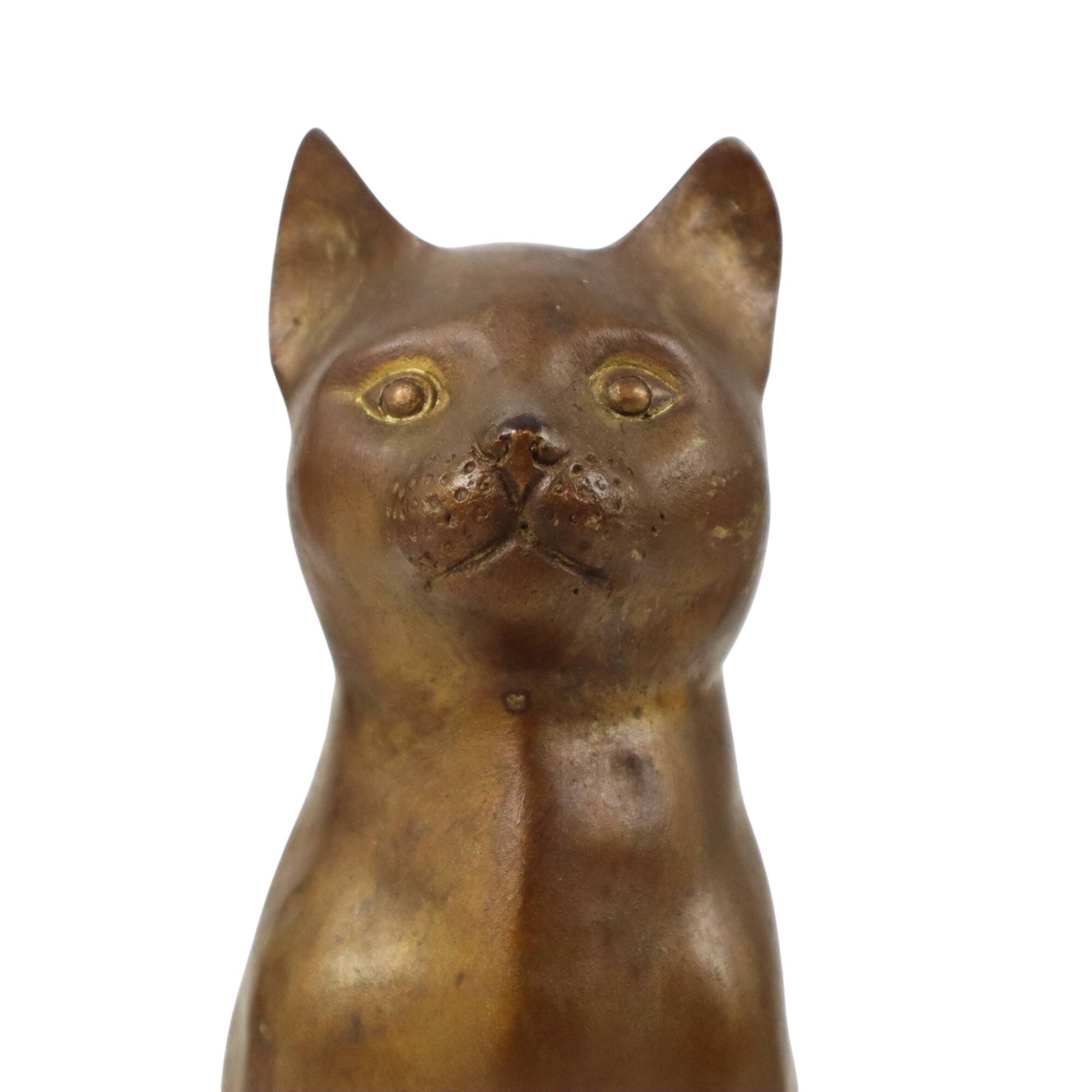 Vintage Cat Statue Bronze Sculpture Cat Decorative 24cm