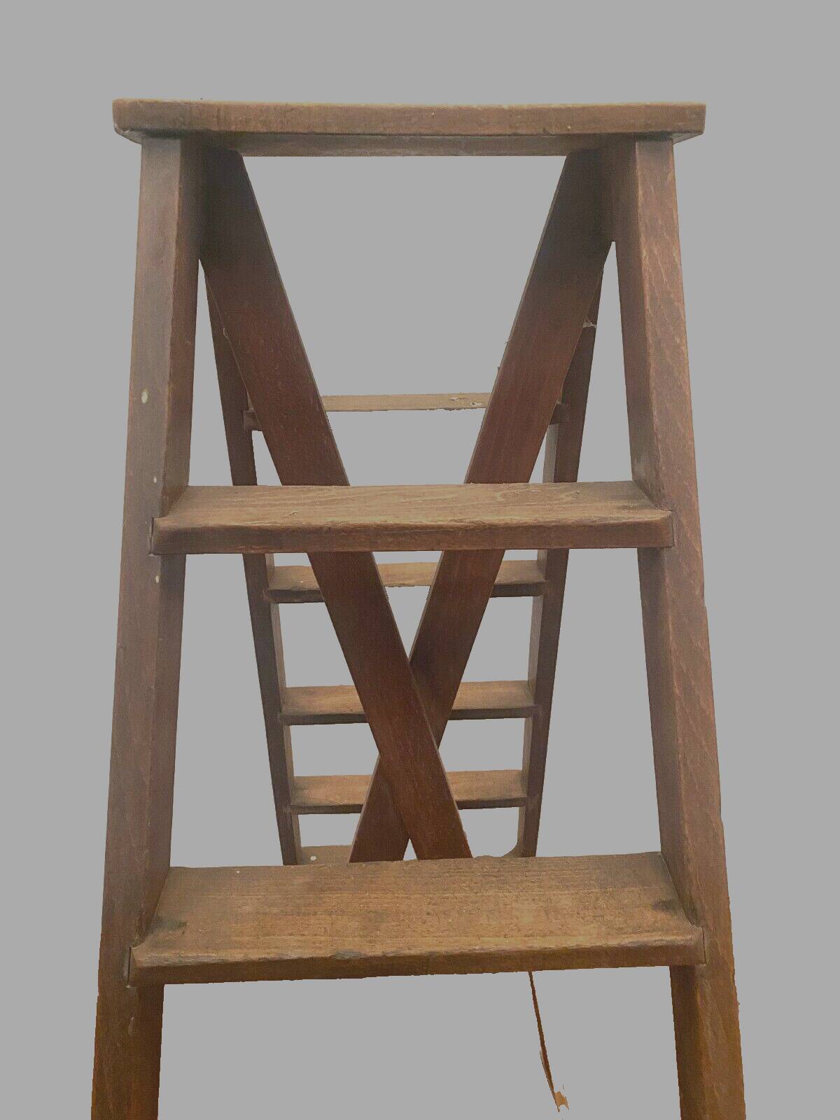 Double library ladder in solid fir 19th century