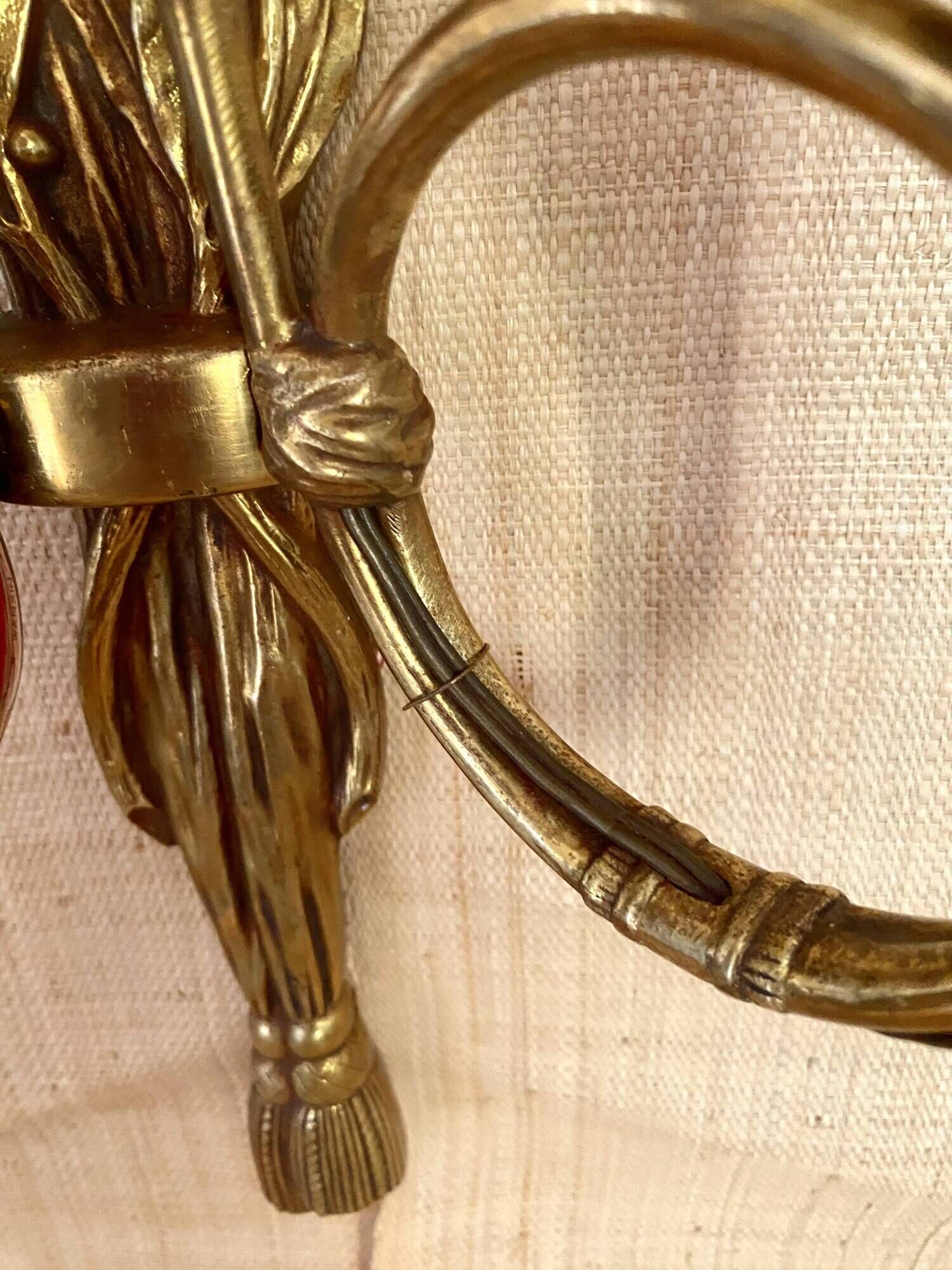 "50s hunting horn wall light, clip-on lampshades"