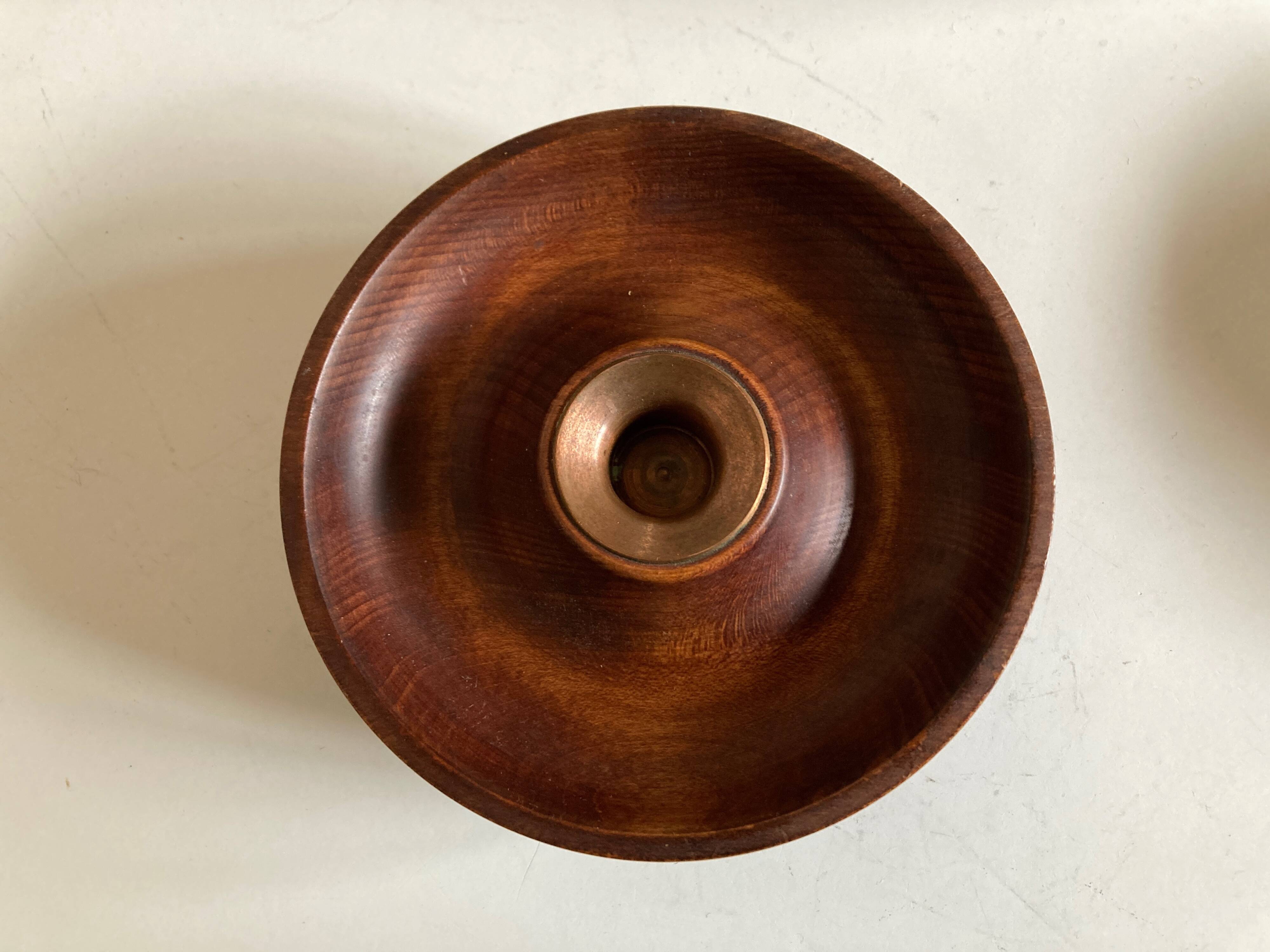 Candle holder in teak and coppery brass Scandinavian mid century modern