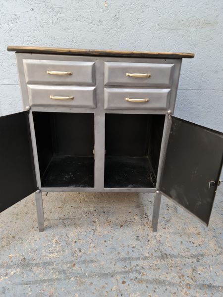 Medical metal furniture two doors four drawers brass handles