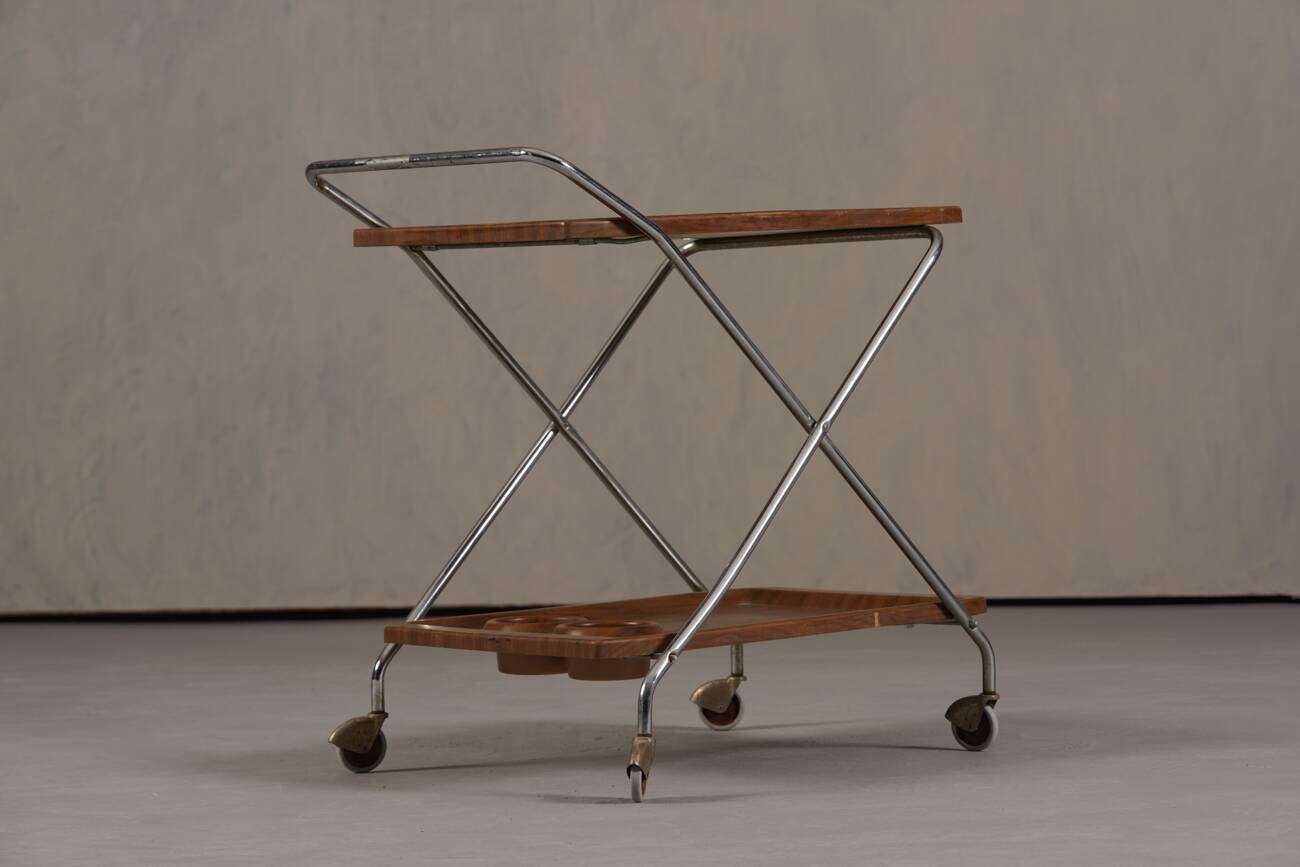 Chariot de bar vintage en aluminium et plastique, Italie années 1970
